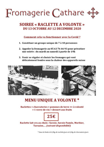 Soirée Raclette à volonté à la Fromagerie Cathare